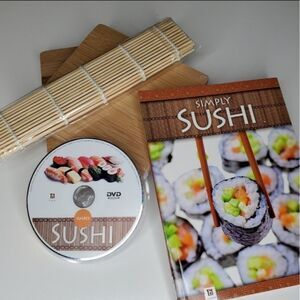 NEW SIMPLY SUSHI DVD & PLATFORM BOOK MATS PREP ASIAN COOKBOOK KIT cook HOW TO